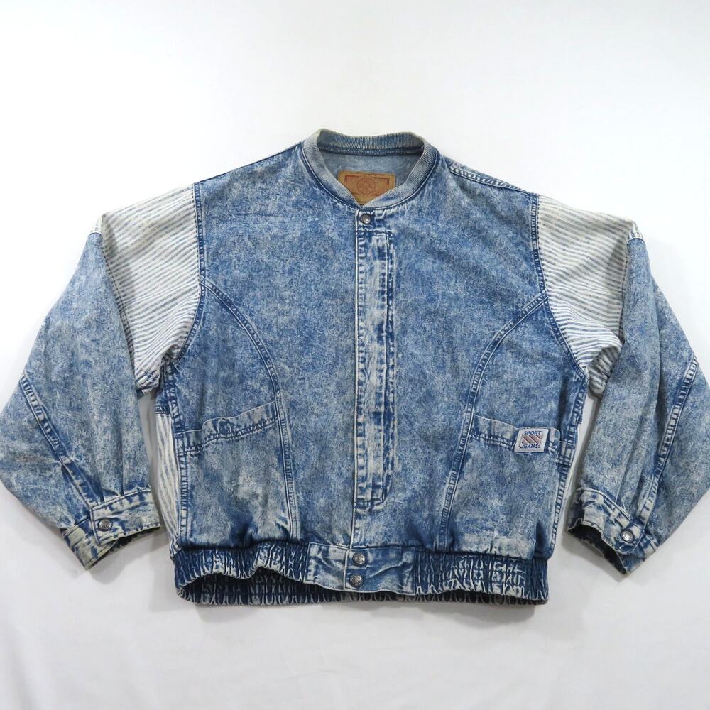 Levis Sport Jean Jacket, 75843-1018 Blue White, Zip Up Sz M 1980s